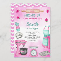 ピンクウォーガーリータカラーベーキング誕生日招待状