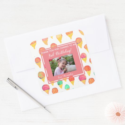 ピンクウォーガーリーターカラーアイスクリームパーティーありがとう スクエアシール (封筒)