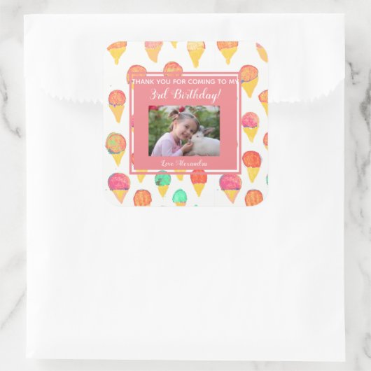 ピンクウォーガーリーターカラーアイスクリームパーティーありがとう スクエアシール (バッグ)