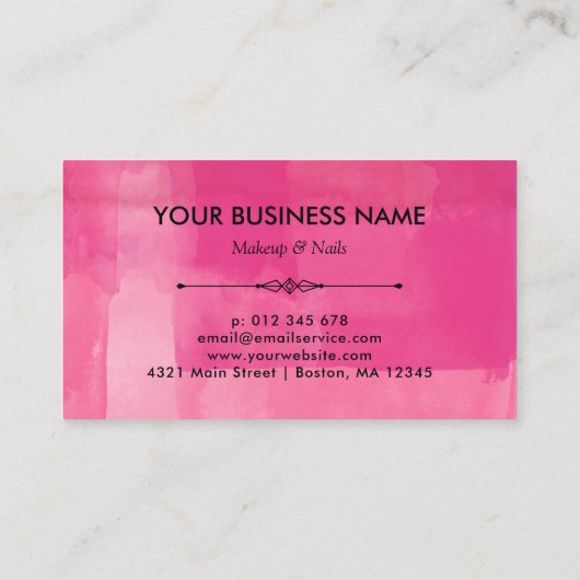 ピンクウォーターのカラーキス |書道メイクアップアーティスト 名刺 (裏面)