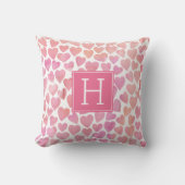 ピンクウォーターのカラーハート モノグラムの クッション (正面)