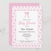 ピンクウォーターの色のリボン赤ちゃん女の子の赤ちゃんシャワー 招待状 (正面/裏面)