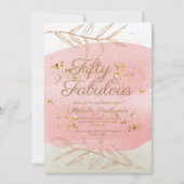 ピンクウォーターアイボリーと金ゴールドダスト50誕生日 招待状 (正面)