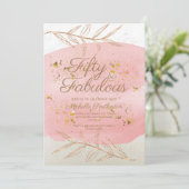 ピンクウォーターアイボリーと金ゴールドダスト50誕生日 招待状 (スタンド正面)