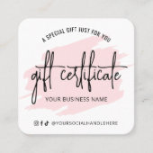 ピンクウォーターエステティシャンラッシュサロンギフトカード スクエア名刺 (正面)