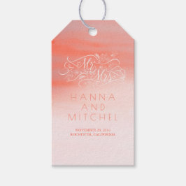 ピンクウォーターエレガントカラータイポグラフィホワ結婚イト ギフトタグ