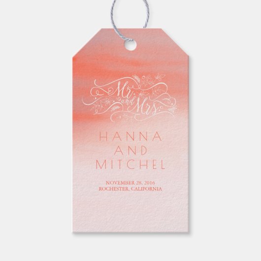 ピンクウォーターエレガントカラータイポグラフィホワ結婚イト ギフトタグ (正面)