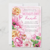 ピンクウォーターエレガントカラーフローラマザーズデイブランチ 招待状 (正面)