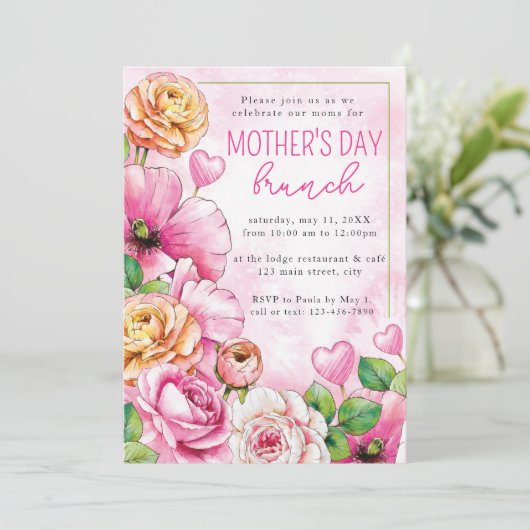 ピンクウォーターエレガントカラーフローラマザーズデイブランチ 招待状 (スタンド正面)