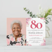 ピンクウォーターカスタムカラーフローラ写真80誕生日 招待状 (スタンド正面)