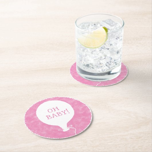 ピンクウォーターカスタムカラー文字ベビーシャワーOhベビー ラウンドペーパーコースター (インサイチュ)