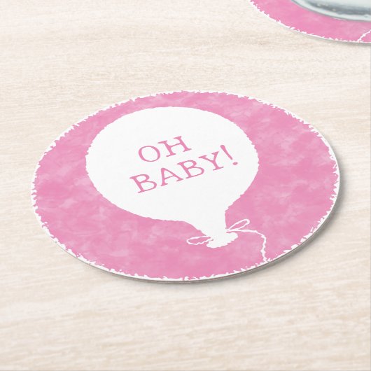 ピンクウォーターカスタムカラー文字ベビーシャワーOhベビー ラウンドペーパーコースター (アングル)