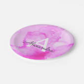 ピンクウォーターカラスプラッシュモノグラムの名前とイニシャル ペーパープレート (アングル)