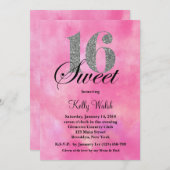 ピンクウォーターカラーとグリッタータイポグラフィスイーツ16 招待状 (正面/裏面)