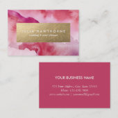ピンクウォーターカラーと金ゴールドフォイルフェイクユーロ 名刺 (正面/裏面)