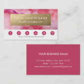 ピンクウォーターカラーと金ゴールドホイルフェイクス ロイヤリティカード (正面/裏面)