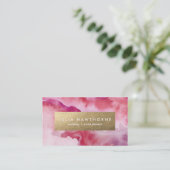 ピンクウォーターカラーと金ゴールドホイルフェイクス 名刺 (スタンド正面)