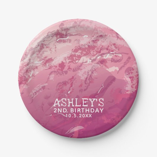 ピンクウォーターカラーアイスクリームパーソナライズされたパーティー ペーパープレート (正面)