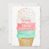 ピンクウォーターカラーアイスクリーム1st誕生日 招待状 (正面)