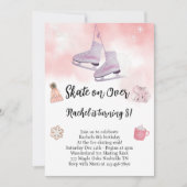 ピンクウォーターカラーアイススケートで滑る誕生日招待状 招待状 (正面)