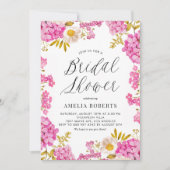 ピンクウォーターカラーアジサイフローラブライダルシャワー 招待状 (正面)
