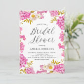 ピンクウォーターカラーアジサイフローラブライダルシャワー 招待状 (スタンド正面)