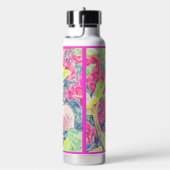 ピンクウォーターカラーアネモンブルーアクセント熱冷間使用 ウォーターボトル (右面)