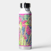 ピンクウォーターカラーアネモンブルーアクセント熱冷間使用 ウォーターボトル (左面)