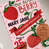 ピンクウォーターカラーイチゴ1歳 招待状