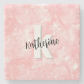 ピンクウォーターカラーイニシャルモノグラム ストーンコースター (正面)