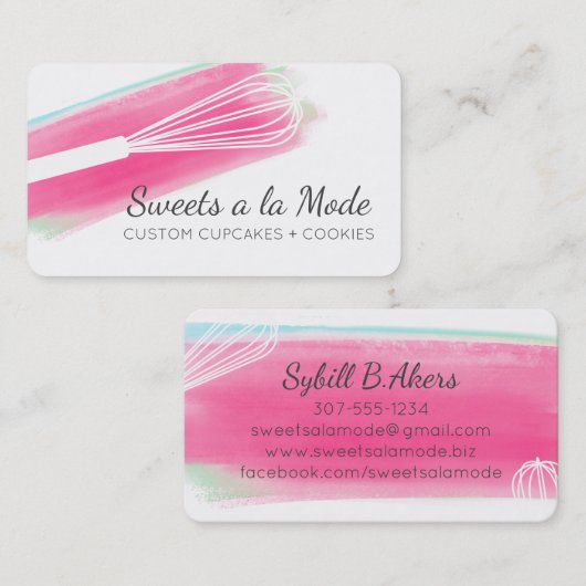 ピンクウォーターカラーウイスキーベーキングベーカリーパティシエブ 名刺 (正面/裏面)