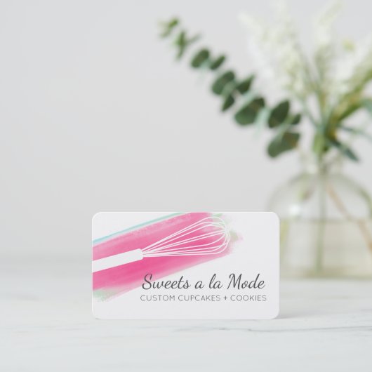 ピンクウォーターカラーウイスキーベーキングベーカリーパティシエブ 名刺 (スタンド正面)