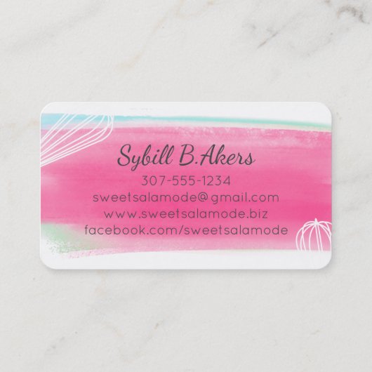 ピンクウォーターカラーウイスキーベーキングベーカリーパティシエブ 名刺 (裏面)