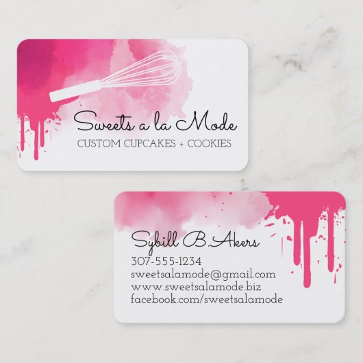 ピンクウォーターカラーウイスキーベーキングベーカリーパティシエ 名刺 (正面/裏面)