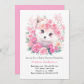 ピンクウォーターカラーオオオカミ魔法ガールベビーシャワー 招待状 (正面/裏面)