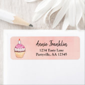 ピンクウォーターカラーカップケーキ誕生日アドレス ラベル (インサイチュ)