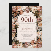 ピンクウォーターカラーガーデンフローラアーチ90誕生日 招待状 (正面/裏面)