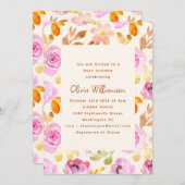 ピンクウォーターカラーガーデンフローラベビーシャワー 招待状 (正面/裏面)