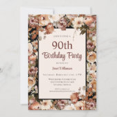 ピンクウォーターカラーガーデンフローラ90誕生日 招待状 (正面)