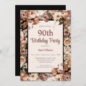 ピンクウォーターカラーガーデンフローラ90誕生日 招待状 (正面/裏面)