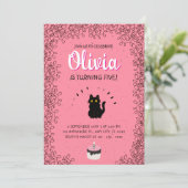 ピンクウォーターカラーキャット誕生祝い 招待状 (スタンド正面)