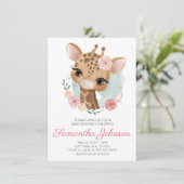 ピンクウォーターカラーキリン少女ベビーシャワー 招待状 (スタンド正面)