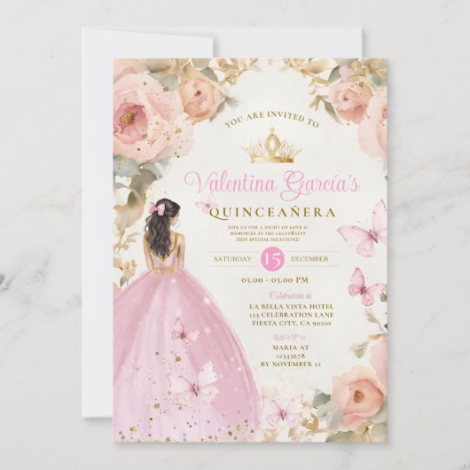 ピンクウォーターカラーキンセアニラ15アノス金ゴールドクラウン 招待状 (正面)