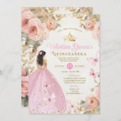 ピンクウォーターカラーキンセアニラ15アノス金ゴールドクラウン 招待状 (正面/裏面)