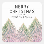 ピンクウォーターカラークリスマスツリー芸術的スクエアスティ スクエアシール (正面)
