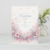 ピンクウォーターカラークリスマスディナー招待状 招待状 (スタンド正面)