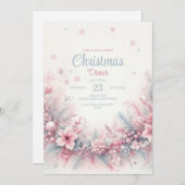 ピンクウォーターカラークリスマスディナー招待状 招待状 (正面/裏面)