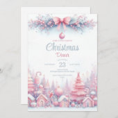 ピンクウォーターカラークリスマスディナー招待状 招待状 (正面/裏面)