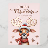 ピンクウォーターカラークリスマストナカイバラ金ゴールド 箔シーズンポストカード (正面)