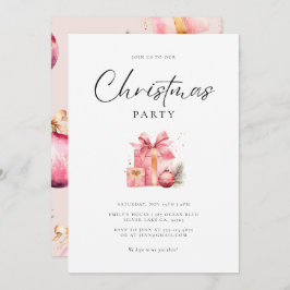 ピンクウォーターカラークリスマスパーティー 招待状